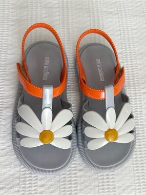 Mini Melissa Gray & Orange Daisy Jelly Sandals
